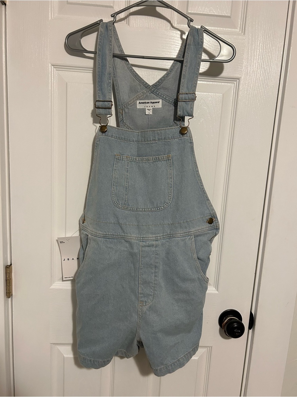 American Apparel Light Wash Denim Short Overalls